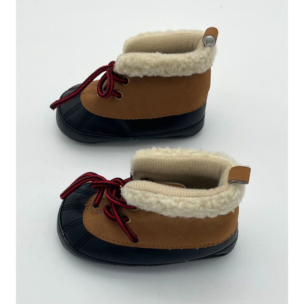 Carters Baby Boy Duck Boots Fleece-Lined Soft Crib Shoes Brown & Black 9-12 Mos - Picture 5 of 6